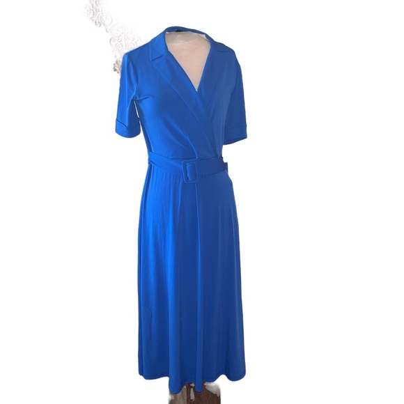 Gorgeous Sapphire Blue Tahari 3/4 Sleeve Crossbody Dress Size S/P - Picture 2 of 14